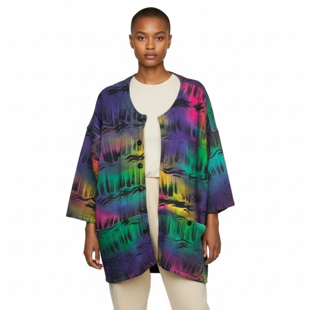 Vintage Wearable Art to wear Multicolor Abstract Button-Blazer Jacket  OS